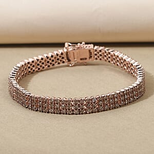 Natural Champagne Diamond 5.00 ctw 3 Row Bracelet in Vermeil Rose Gold Over Sterling Silver (7.25 In)