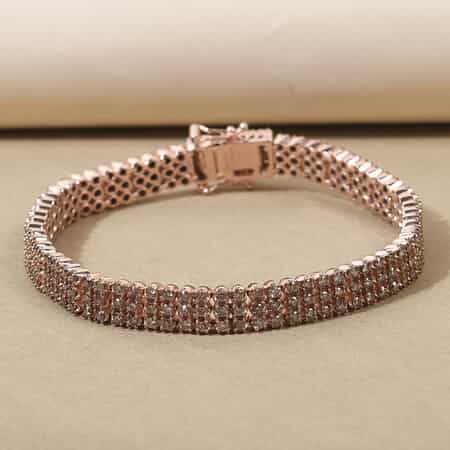 Natural Champagne Diamond 2 Row Bracelet in Vermeil Rose Gold Over Sterling Silver (7.25 In) 5.00 ctw image number 1