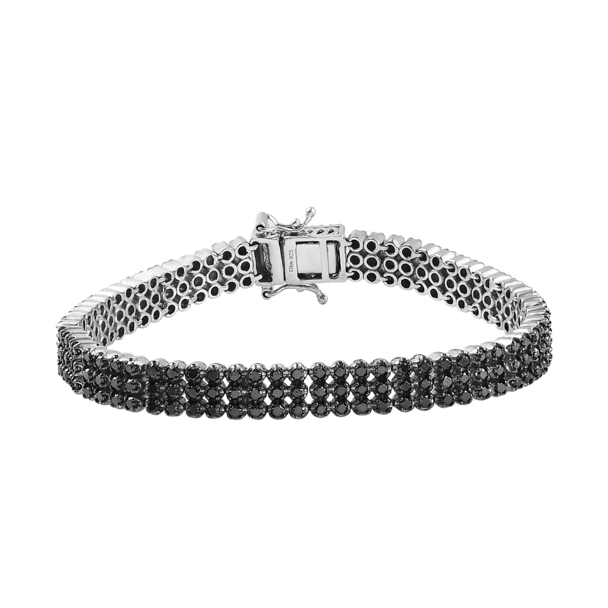 Black Diamond 2 Row Bracelet in Platinum Over Sterling Silver (7.25 In) 21 Grams 5.00 ctw image number 0