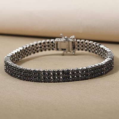 Black Diamond 2 Row Bracelet in Platinum Over Sterling Silver (7.25 In) 21 Grams 5.00 ctw