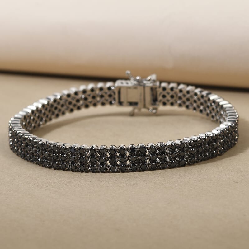 Black Diamond 2 Row Bracelet in Platinum Over Sterling Silver (7.25 In) 21 Grams 5.00 ctw