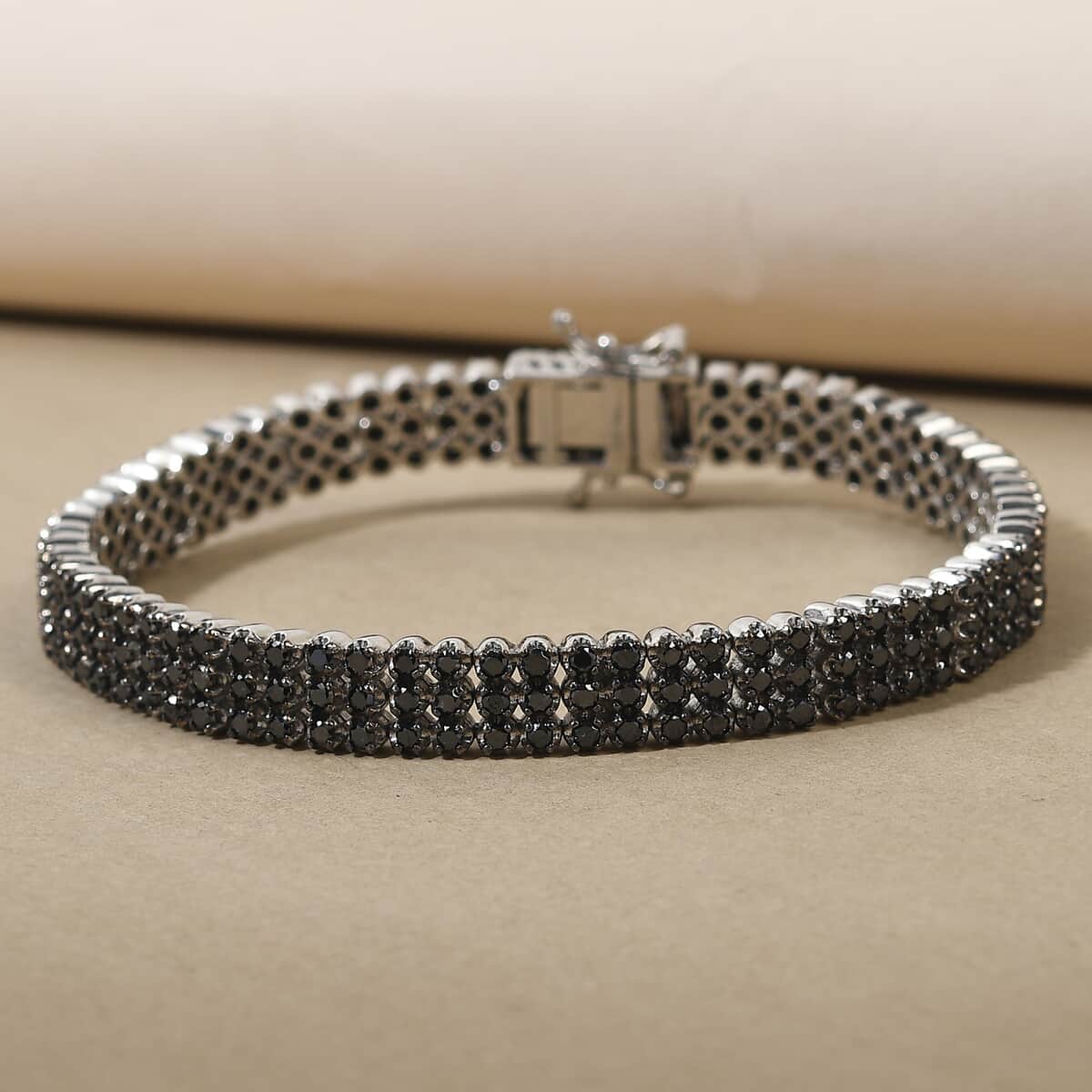 Black Diamond 2 Row Bracelet in Platinum Over Sterling Silver (7.25 In) 21 Grams 5.00 ctw image number 1