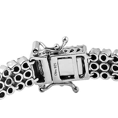 Black Diamond 2 Row Bracelet in Platinum Over Sterling Silver (7.25 In) 21 Grams 5.00 ctw