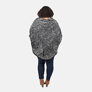 Tamsy Black Faux Fur Scoop Poncho with Lace Border - One Size Fits Most