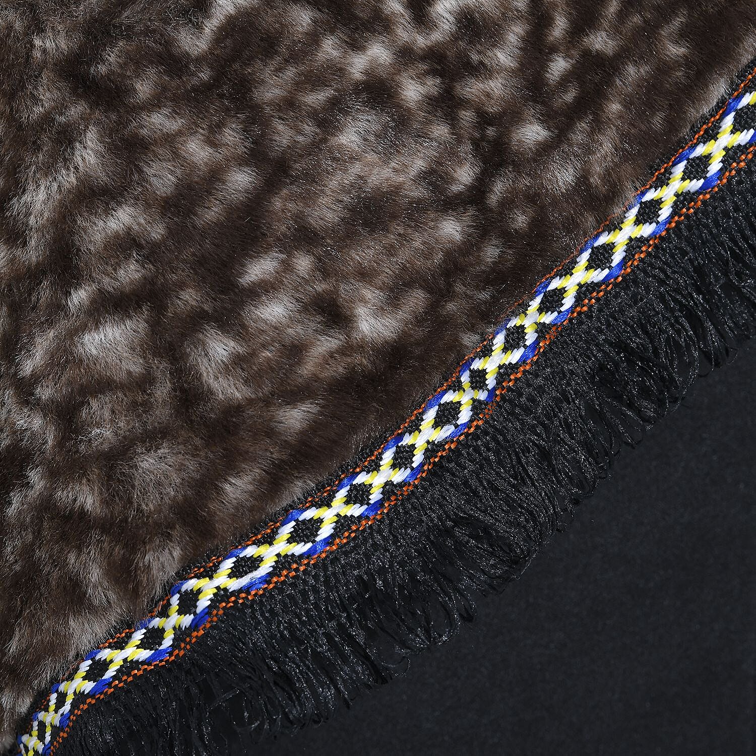 Tamsy Brown Faux Fur Scoop Poncho with Lace Border - One Size Fits Most