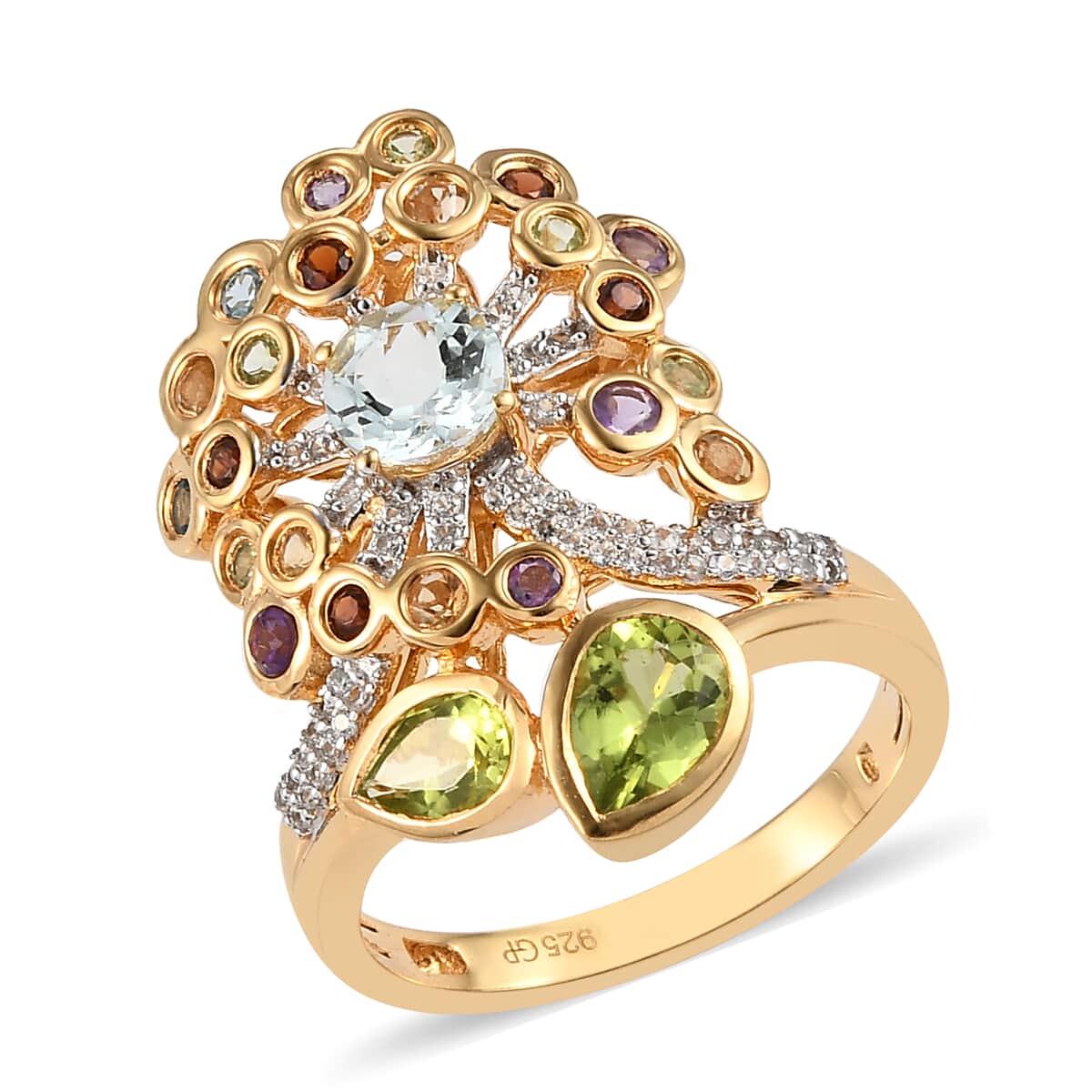 GP Italian Garden Collection American Natural Arizona Peridot and Multi Gemstone Ring in Vermeil YG Over Sterling Silver (Size 5.0) 7.95g 2.90 ctw image number 0