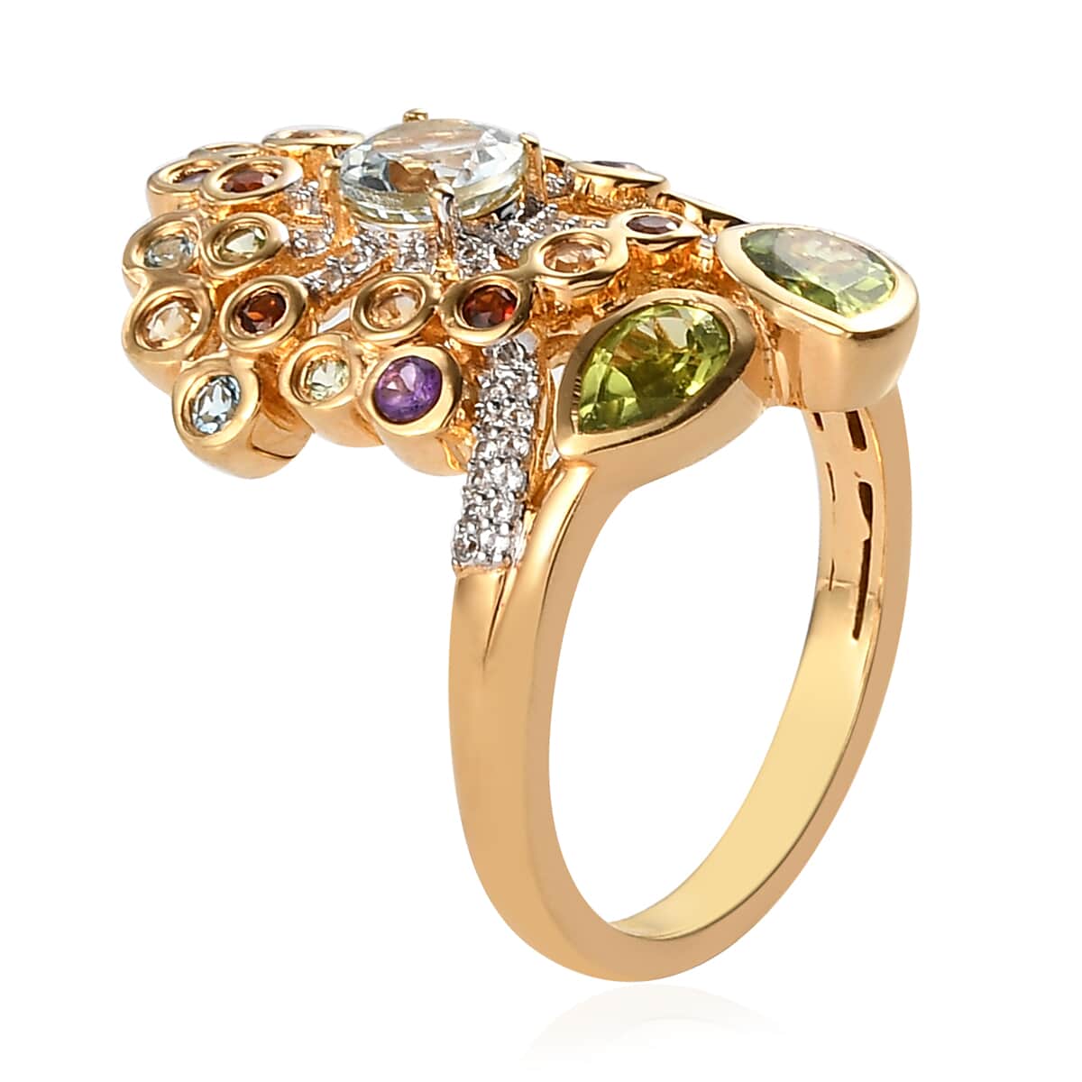GP Italian Garden Collection American Natural Arizona Peridot and Multi Gemstone Ring in Vermeil YG Over Sterling Silver (Size 5.0) 7.95g 2.90 ctw image number 3