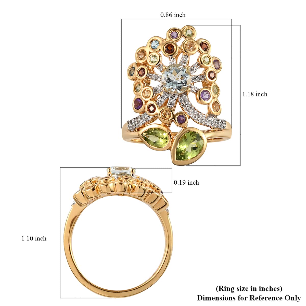 GP Italian Garden Collection American Natural Arizona Peridot and Multi Gemstone Ring in Vermeil YG Over Sterling Silver (Size 5.0) 7.95g 2.90 ctw image number 5