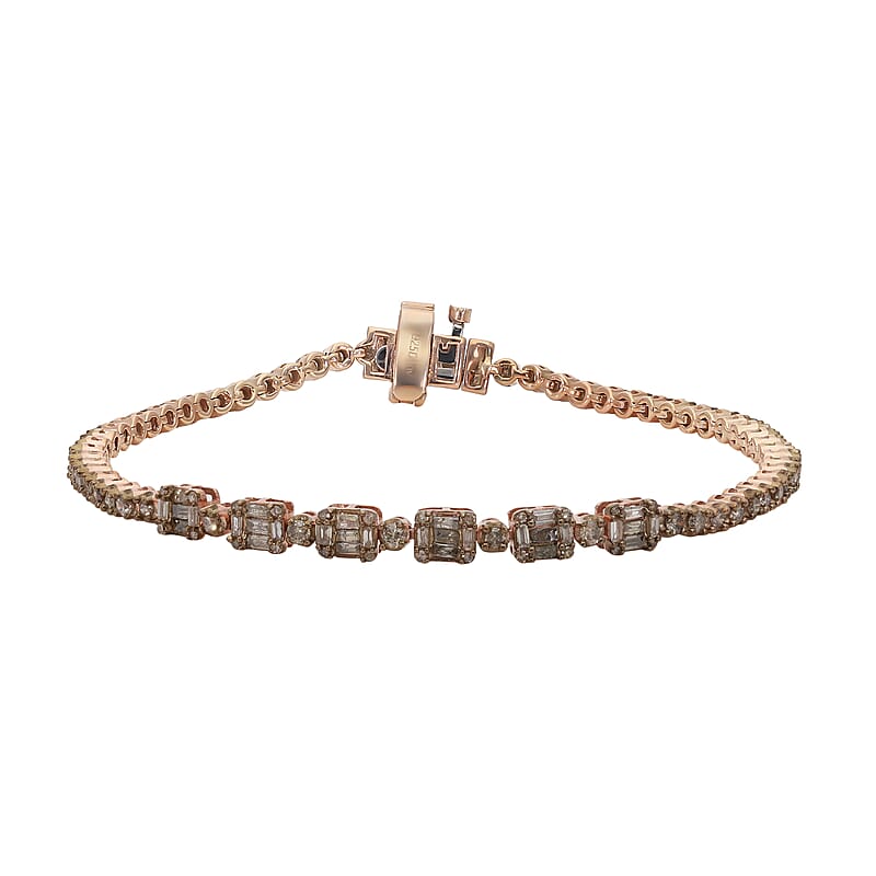 Natural Champagne Diamond Tennis Bracelet in Vermeil Rose Gold Over Sterling Silver (7.25 In) 2.00 ctw