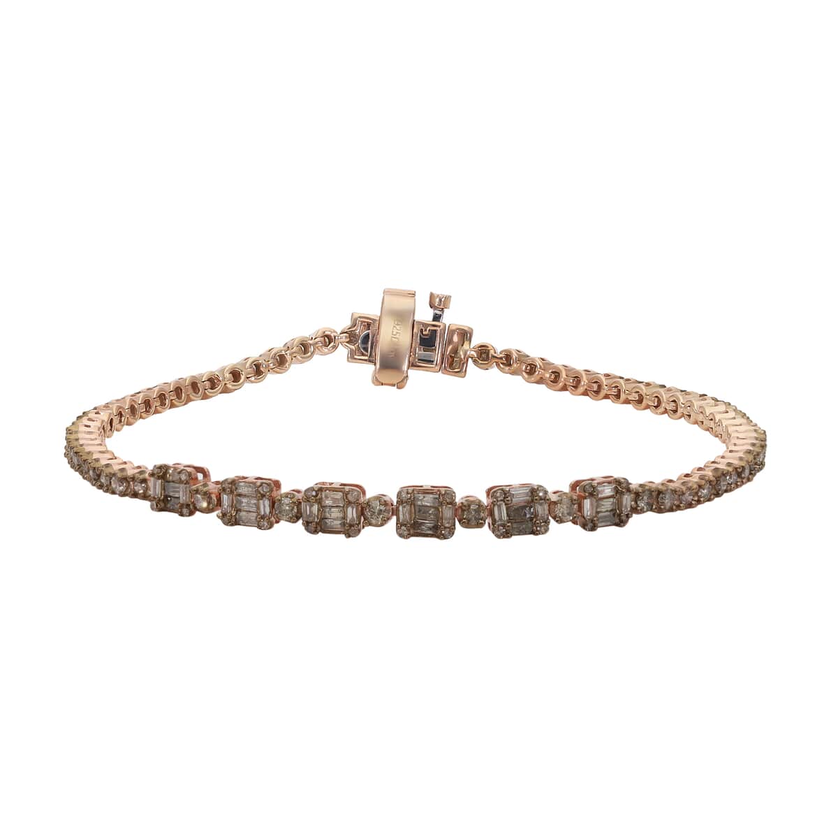 Natural Champagne Diamond Tennis Bracelet in Vermeil Rose Gold Over Sterling Silver (7.25 In) 2.00 ctw image number 0