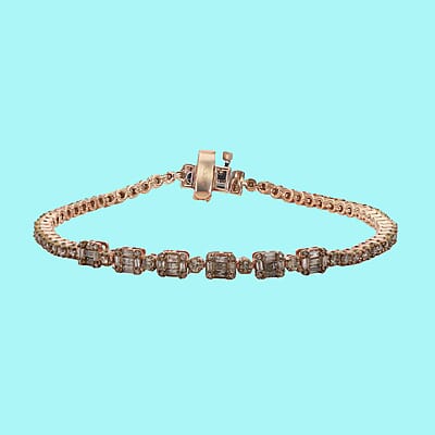Natural Champagne Diamond Tennis Bracelet in Vermeil Rose Gold Over Sterling Silver (7.25 In) 2.00 ctw