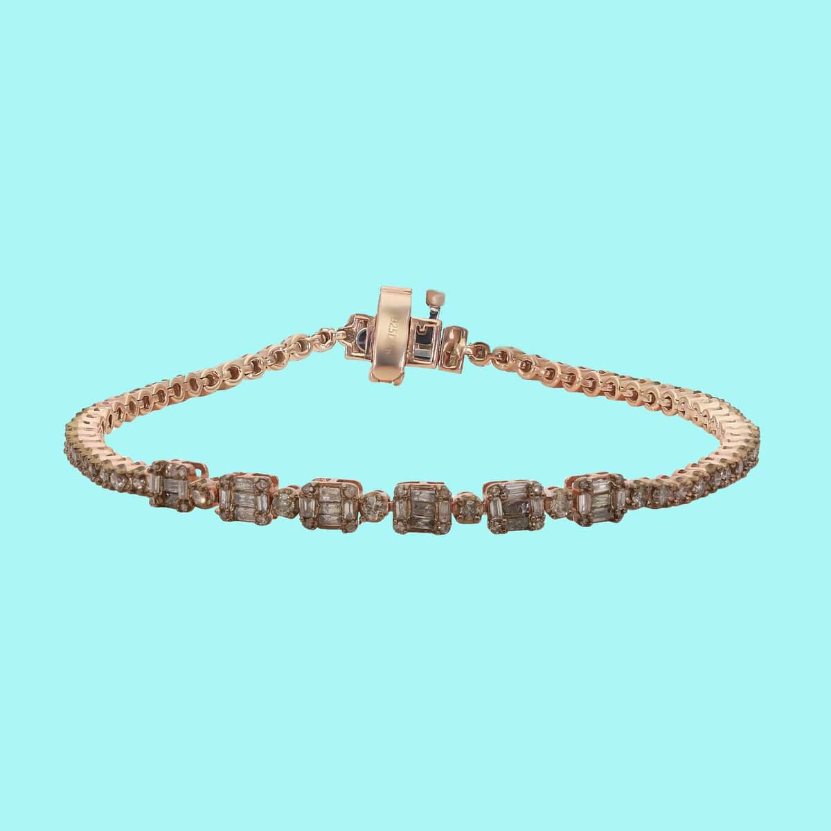 Natural Champagne Diamond Tennis Bracelet in Vermeil Rose Gold Over Sterling Silver (7.25 In) 2.00 ctw image number 1