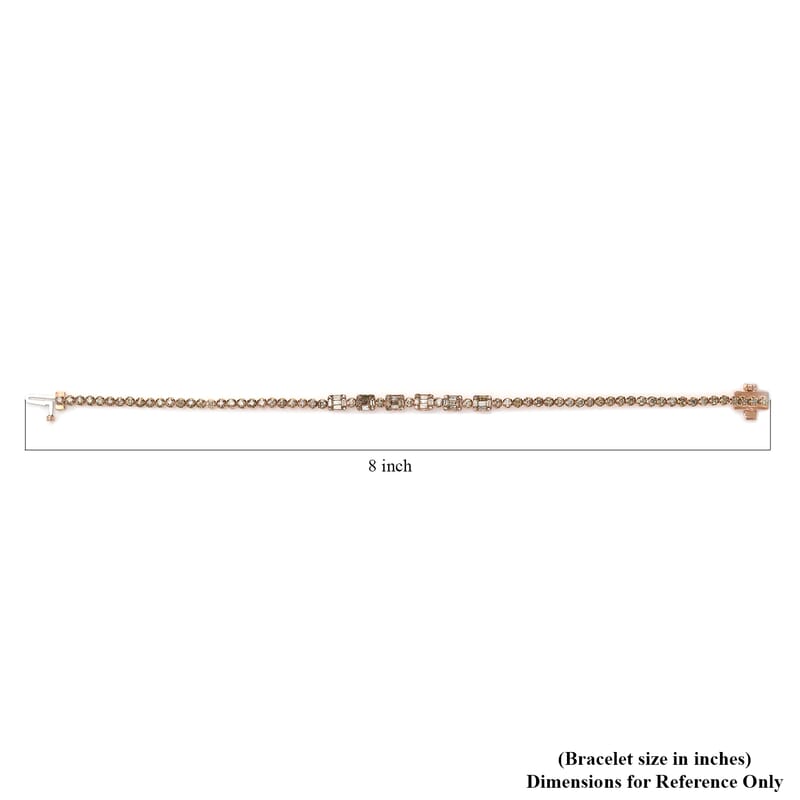 Natural Champagne Diamond Tennis Bracelet in Vermeil Rose Gold Over Sterling Silver (7.25 In) 2.00 ctw