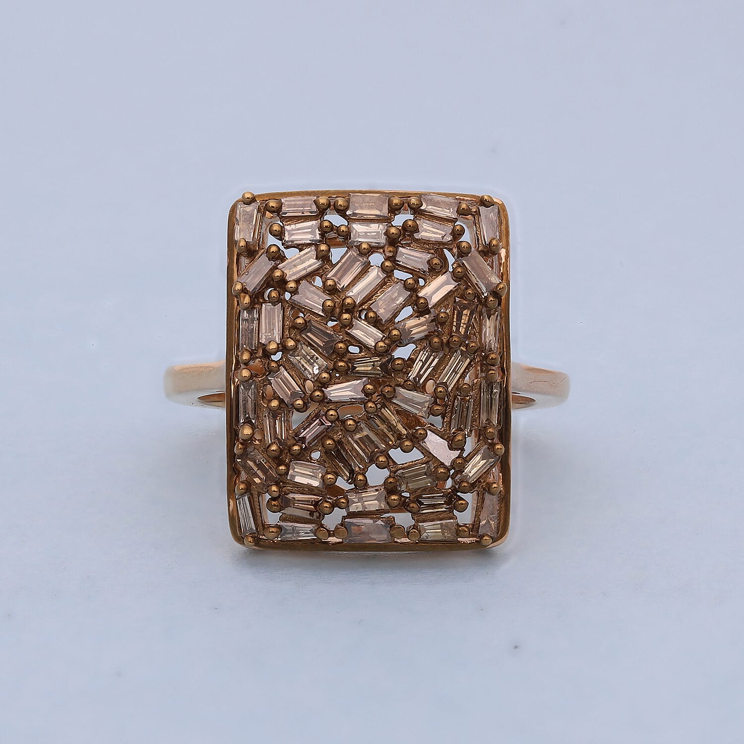 Natural Champagne Diamond Cushion Shape Ring in Vermeil Rose Gold Over Sterling Silver (Size 10.0) 1.00 ctw