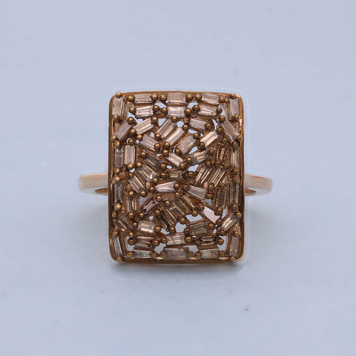 Natural Champagne Diamond Cushion Shape Ring in Vermeil Rose Gold Over Sterling Silver 1.00 ctw image number 1