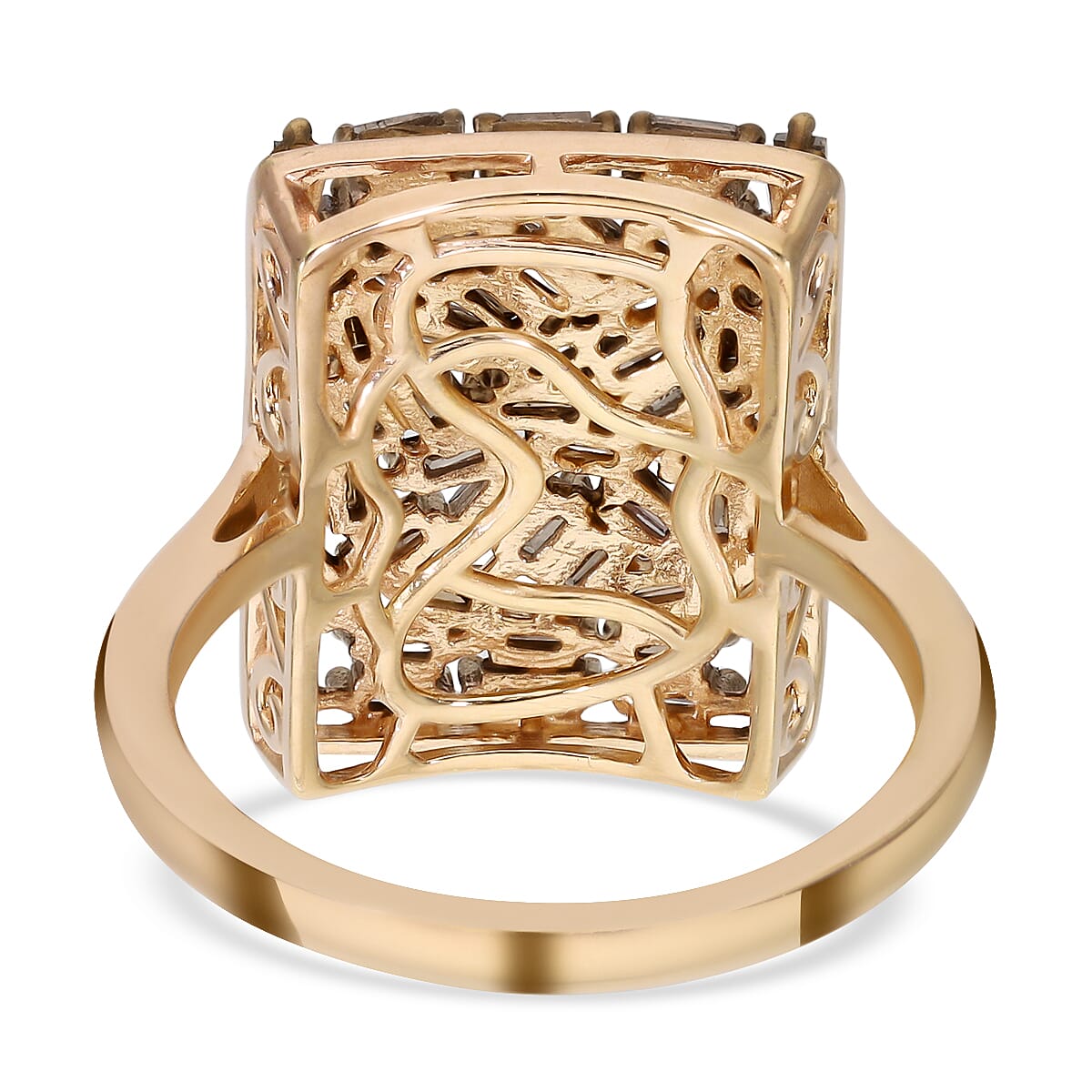 Natural Champagne Diamond Cushion Shape Ring in Vermeil Rose Gold Over Sterling Silver (Size 10.0) 1.00 ctw