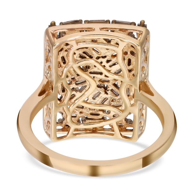 Natural Champagne Diamond Cushion Shape Ring in Vermeil Rose Gold Over Sterling Silver (Size 10.0) 1.00 ctw