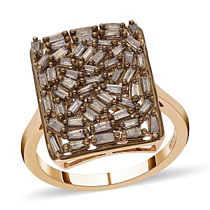 Natural Champagne Diamond Cushion Shape Ring in Vermeil Rose Gold Over Sterling Silver (Size 7.0) 1.00 ctw