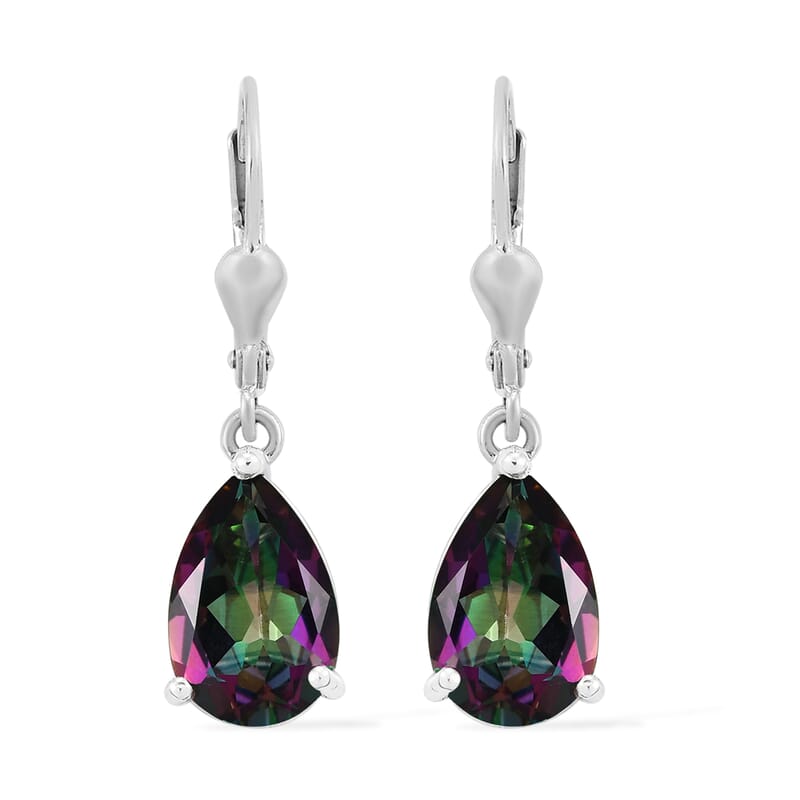 Northern Lights Mystic Topaz Solitaire Lever Back Earrings in Platinum Over Sterling Silver 6.75 ctw