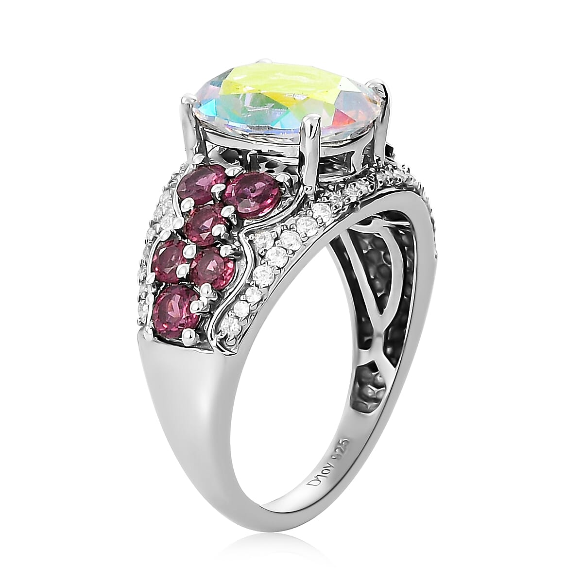 Mercury Mystic Topaz and Multi Gemstone Ring in Platinum Over Sterling Silver 5.75 ctw image number 3