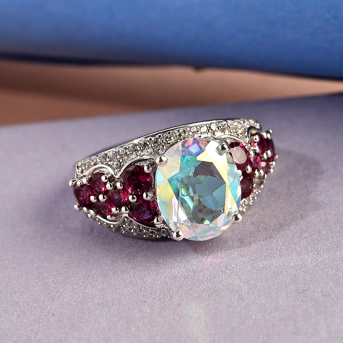 Mercury Mystic Topaz and Multi Gemstone Ring in Platinum Over Sterling Silver (Size 7.0) 5.75 ctw image number 1