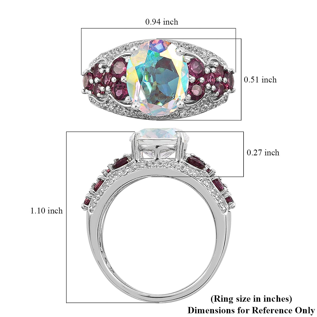 Mercury Mystic Topaz and Multi Gemstone Ring in Platinum Over Sterling Silver (Size 7.0) 5.75 ctw image number 5
