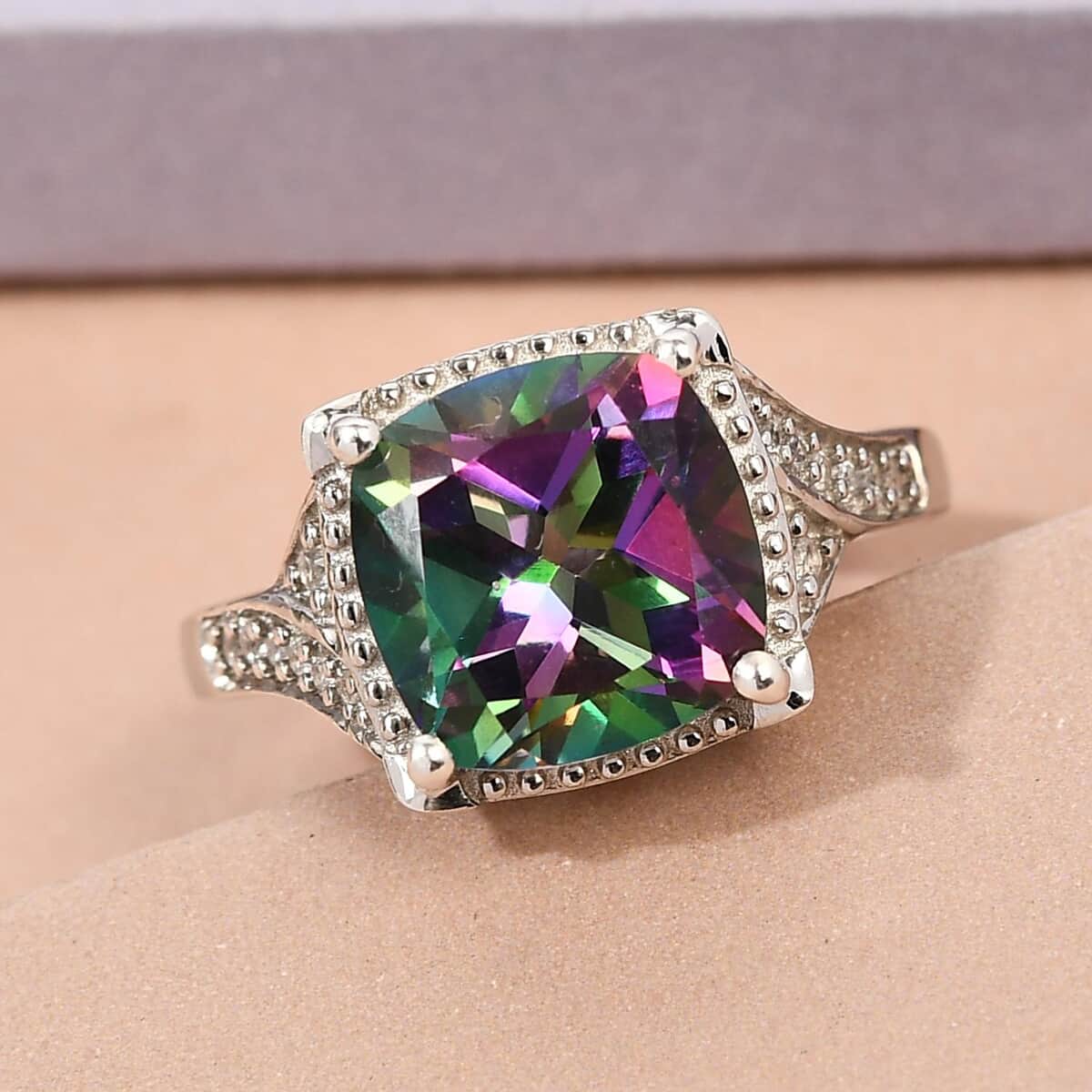 Northern Lights Mystic Topaz and Natural White Zircon Ring in Platinum Over Sterling Silver (Size 8.0) 5.15 ctw image number 1