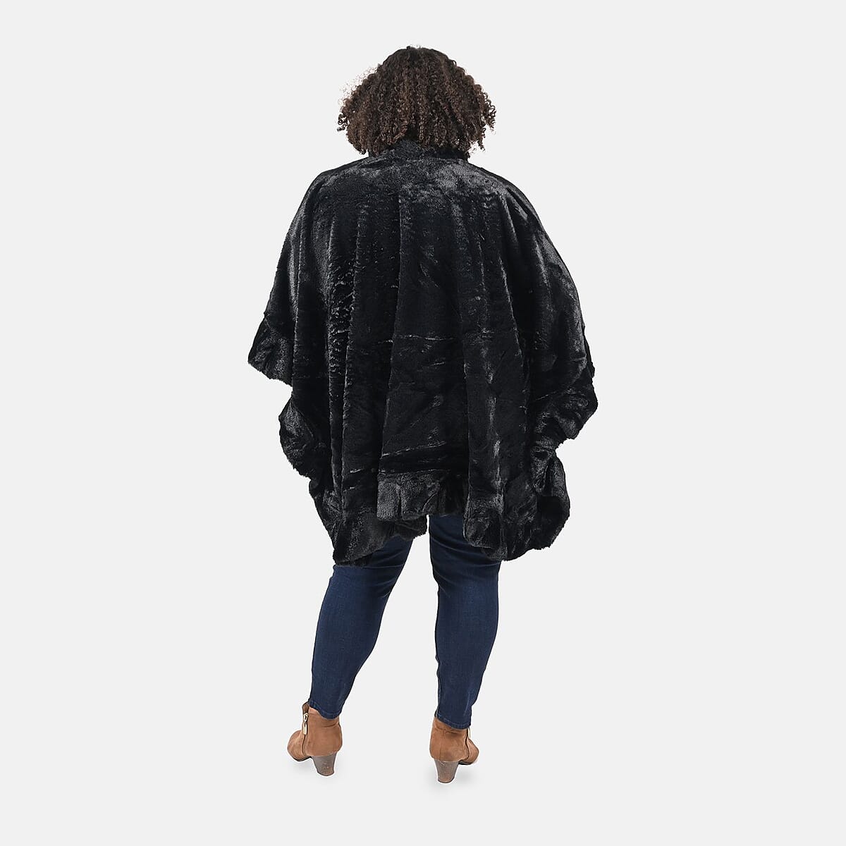Tamsy Holiday Special Black Faux Fur Ruana with Toggle Button - One Size Fits Most image number 1