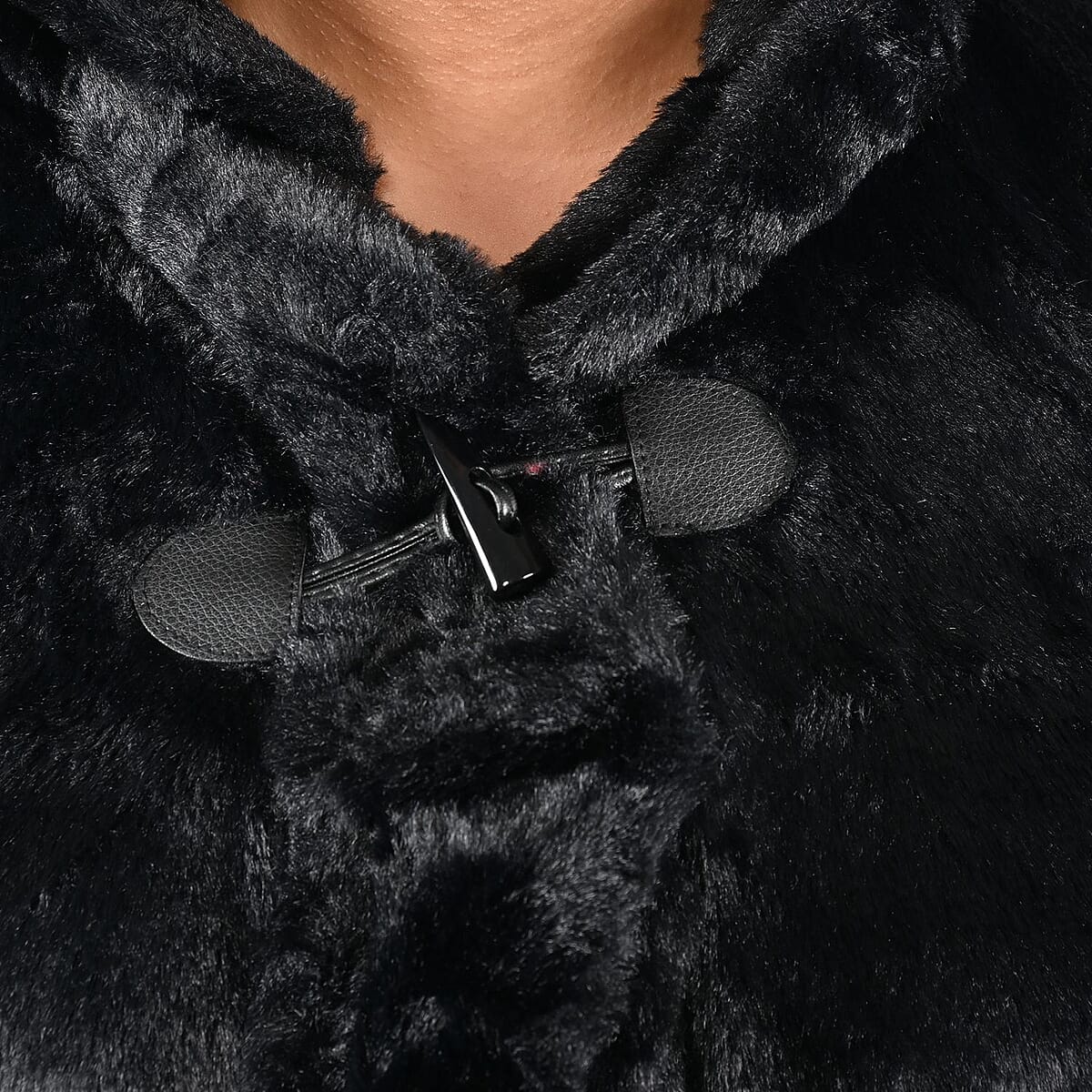 Tamsy Holiday Special Black Faux Fur Ruana with Toggle Button - One Size Fits Most image number 4