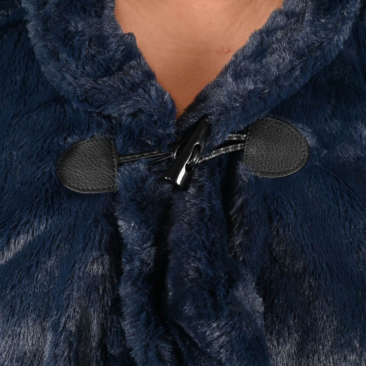 Tamsy Holiday Special Navy Faux Fur Ruana with Toggle Button - One Size Fits Most image number 4