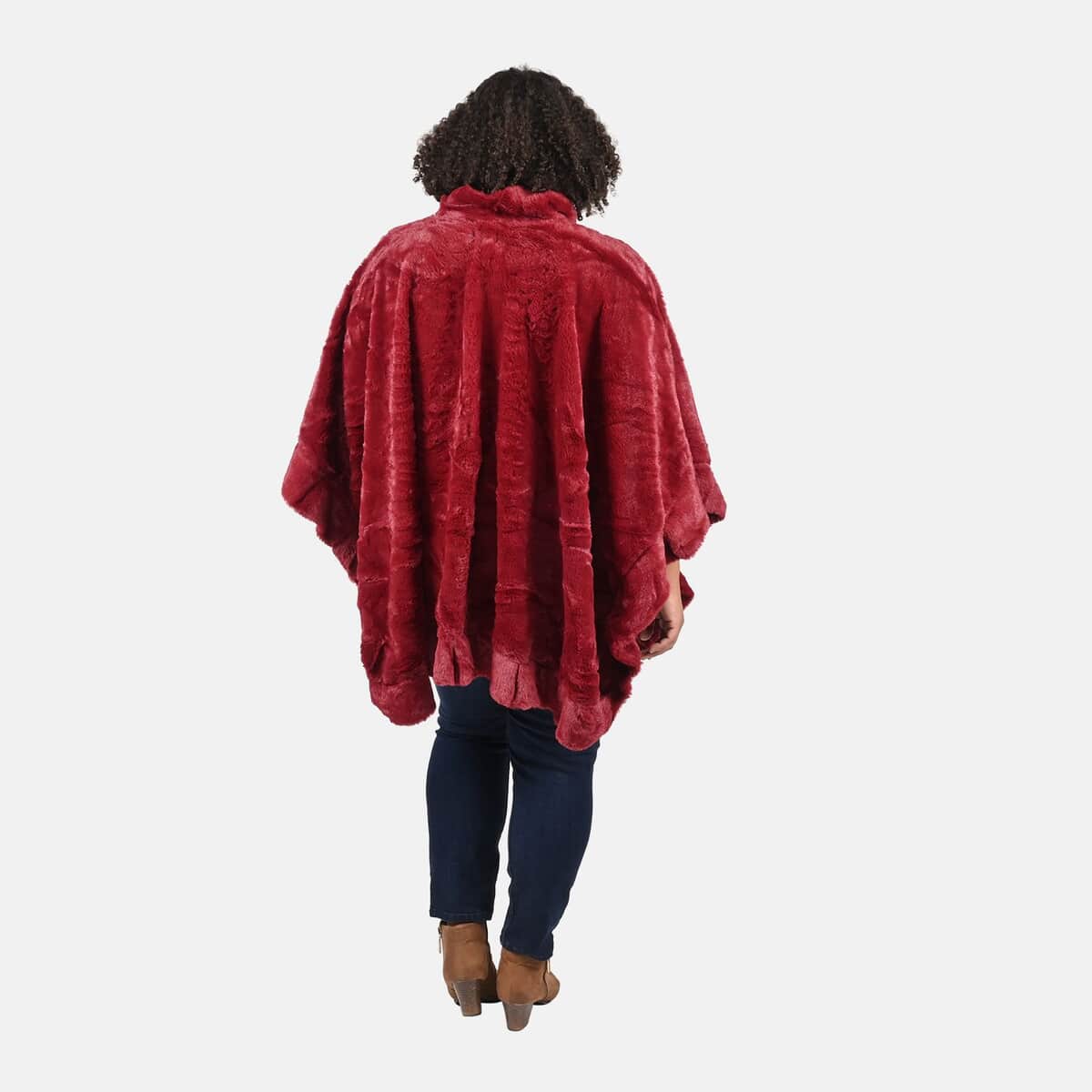 Tamsy Holiday Special Cranberry Faux Fur Ruana with Toggle Button - One Size Fits Most image number 1