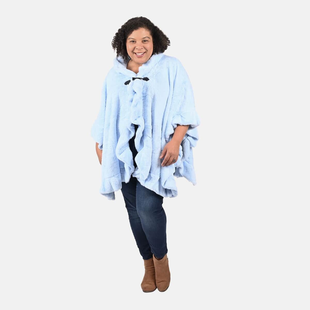 Tamsy Holiday Special Ice Blue Faux Fur Ruana with Toggle Button - One Size Fits Most image number 0