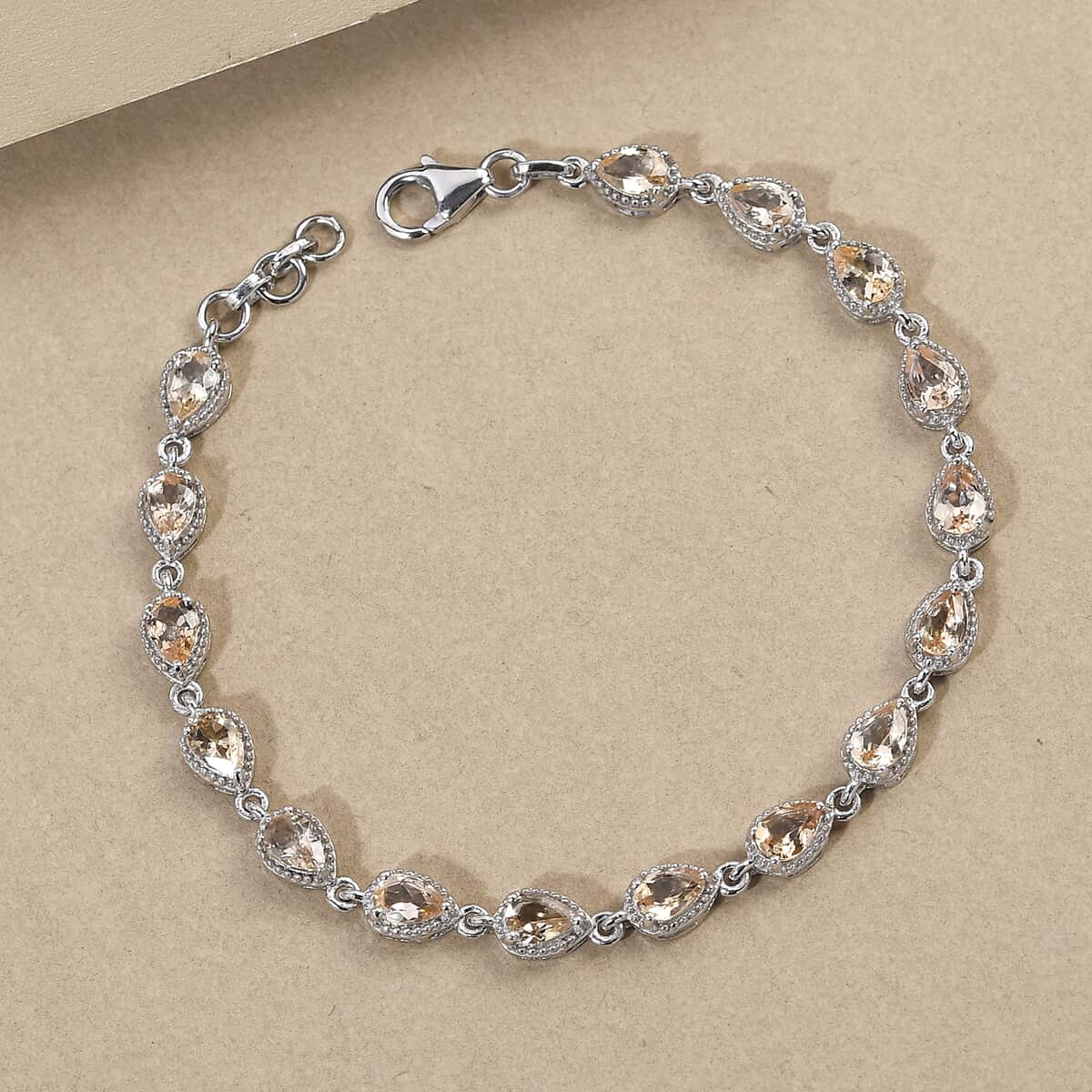 Premium Natural Imperial Topaz Link Bracelet in Platinum Over Sterling Silver (8.00 In) 8.75 ctw image number 1