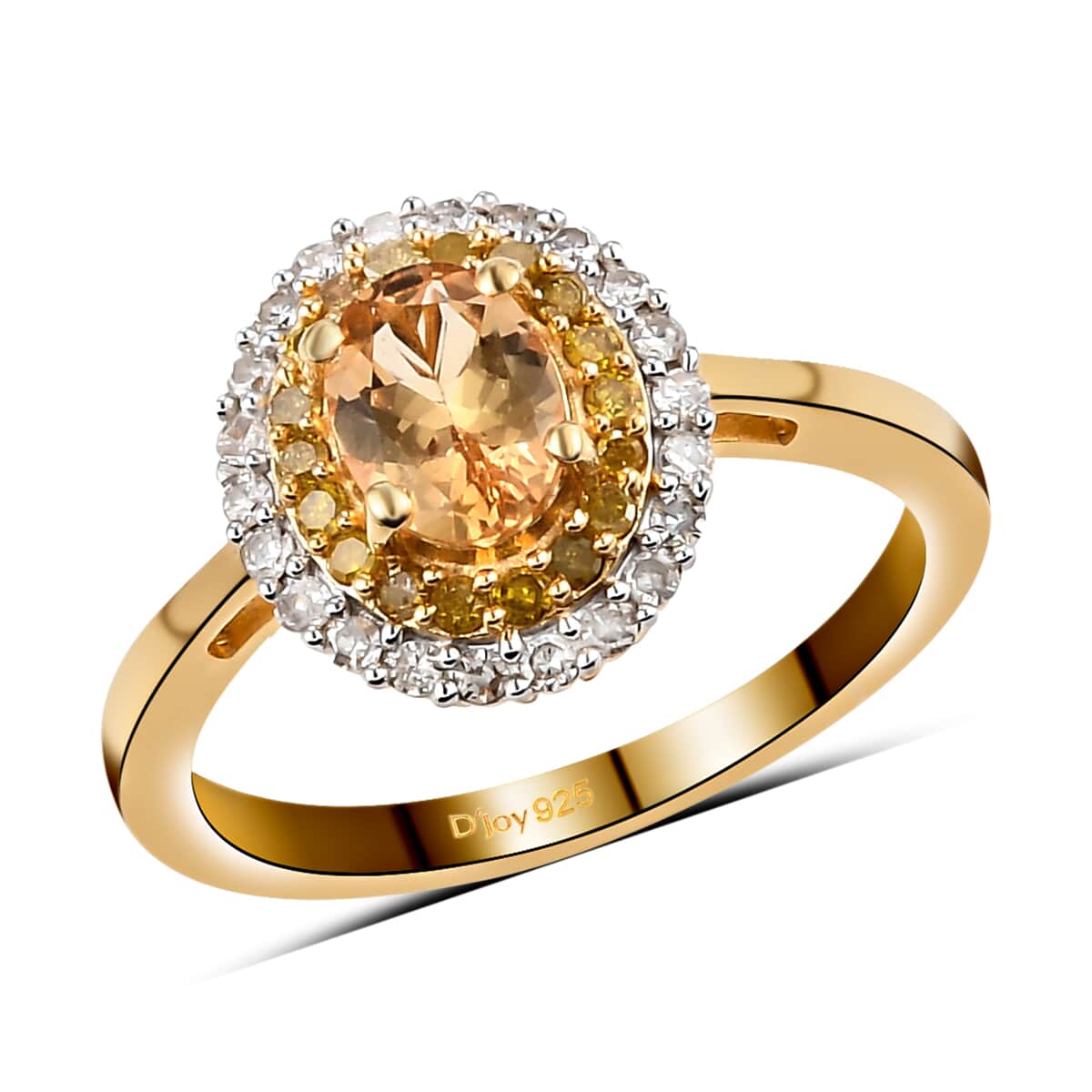 Premium Natural Golden Imperial Topaz, Yellow Diamond and Diamond Halo Ring in Vermeil Yellow Gold Over Sterling Silver 1.25 ctw image number 0