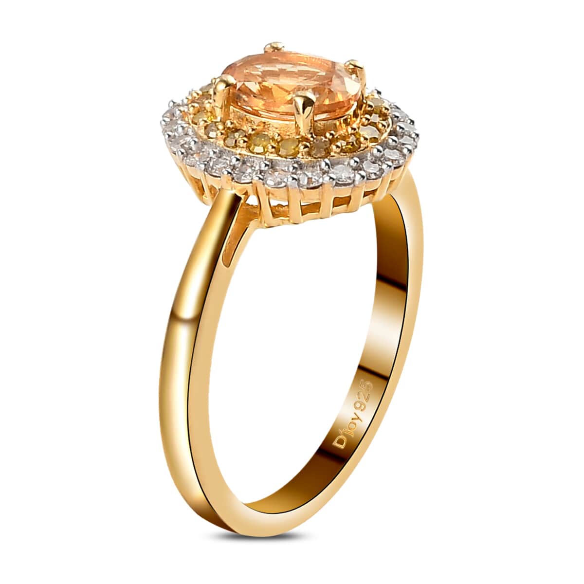 Premium Natural Golden Imperial Topaz, Yellow Diamond and Diamond Halo Ring in Vermeil Yellow Gold Over Sterling Silver 1.25 ctw image number 3
