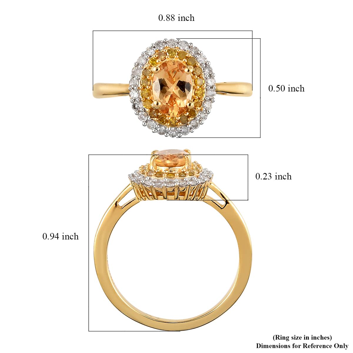 Premium Natural Golden Imperial Topaz, Yellow Diamond and Diamond Halo Ring in Vermeil Yellow Gold Over Sterling Silver 1.25 ctw image number 5