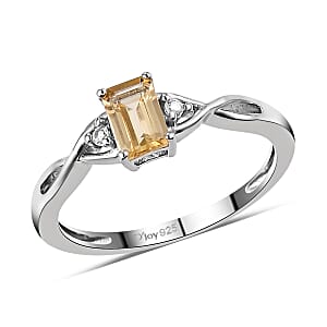 Premium Natural Imperial Topaz and Natural White Zircon Infinity Shank Ring in Platinum Over Sterling Silver (Size 7.0) 0.65 ctw