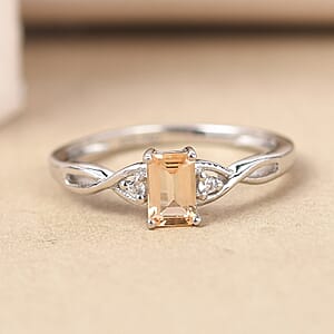 Premium Natural Imperial Topaz and Natural White Zircon Infinity Shank Ring in Platinum Over Sterling Silver (Size 7.0) 0.65 ctw