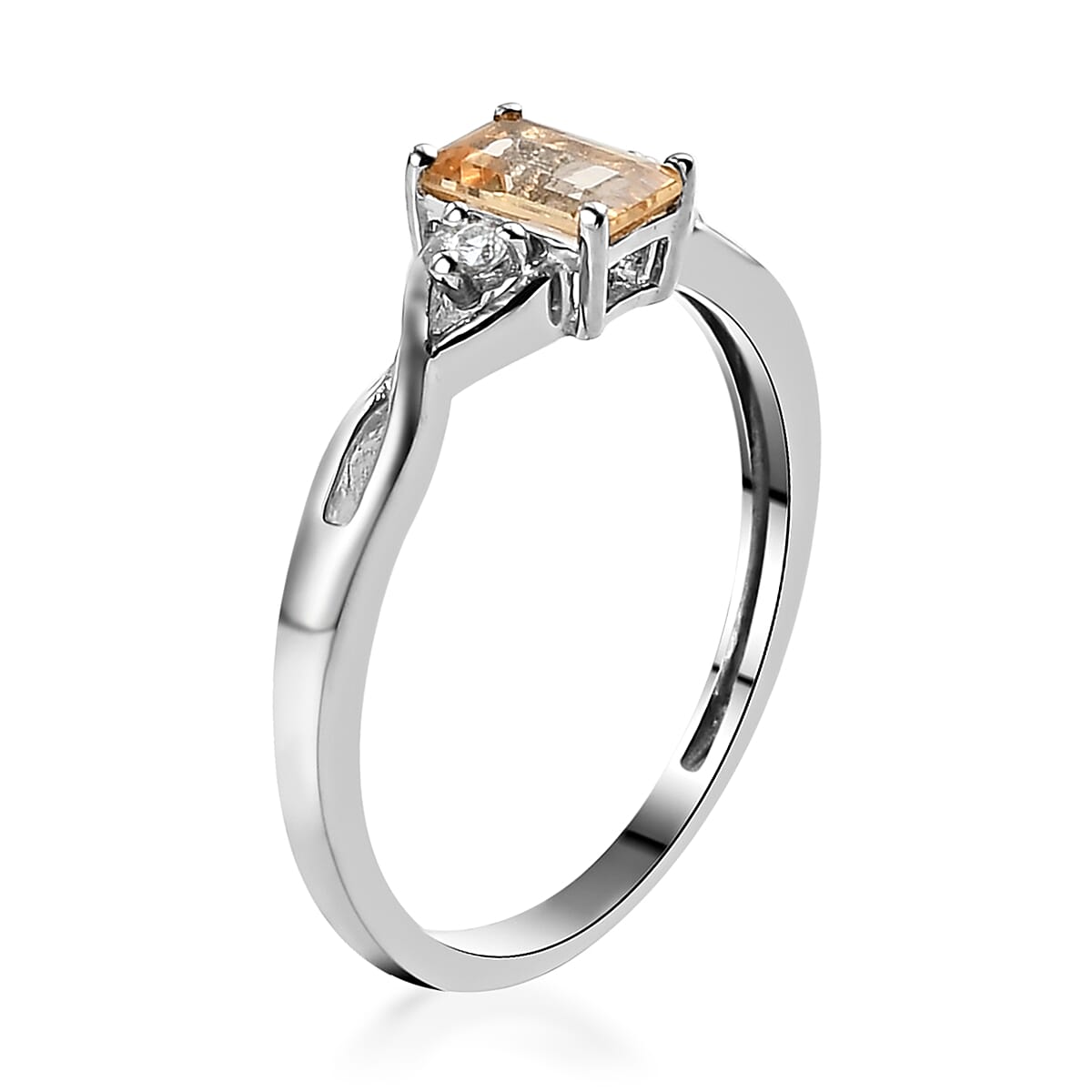 Premium Natural Imperial Topaz and Natural White Zircon Infinity Shank Ring in Platinum Over Sterling Silver (Size 7.0) 0.65 ctw image number 3