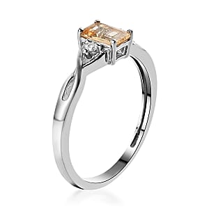 Premium Natural Imperial Topaz and Natural White Zircon Infinity Shank Ring in Platinum Over Sterling Silver (Size 7.0) 0.65 ctw