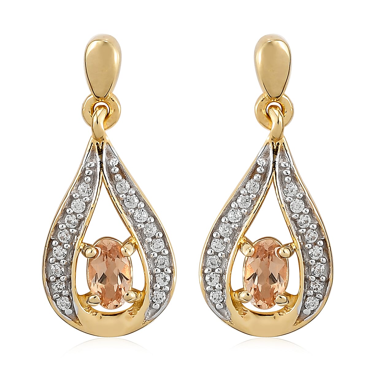 Natural Golden Imperial Topaz and Natural White Zircon Earrings in Vermeil Yellow Gold Over Sterling Silver 0.75 ctw