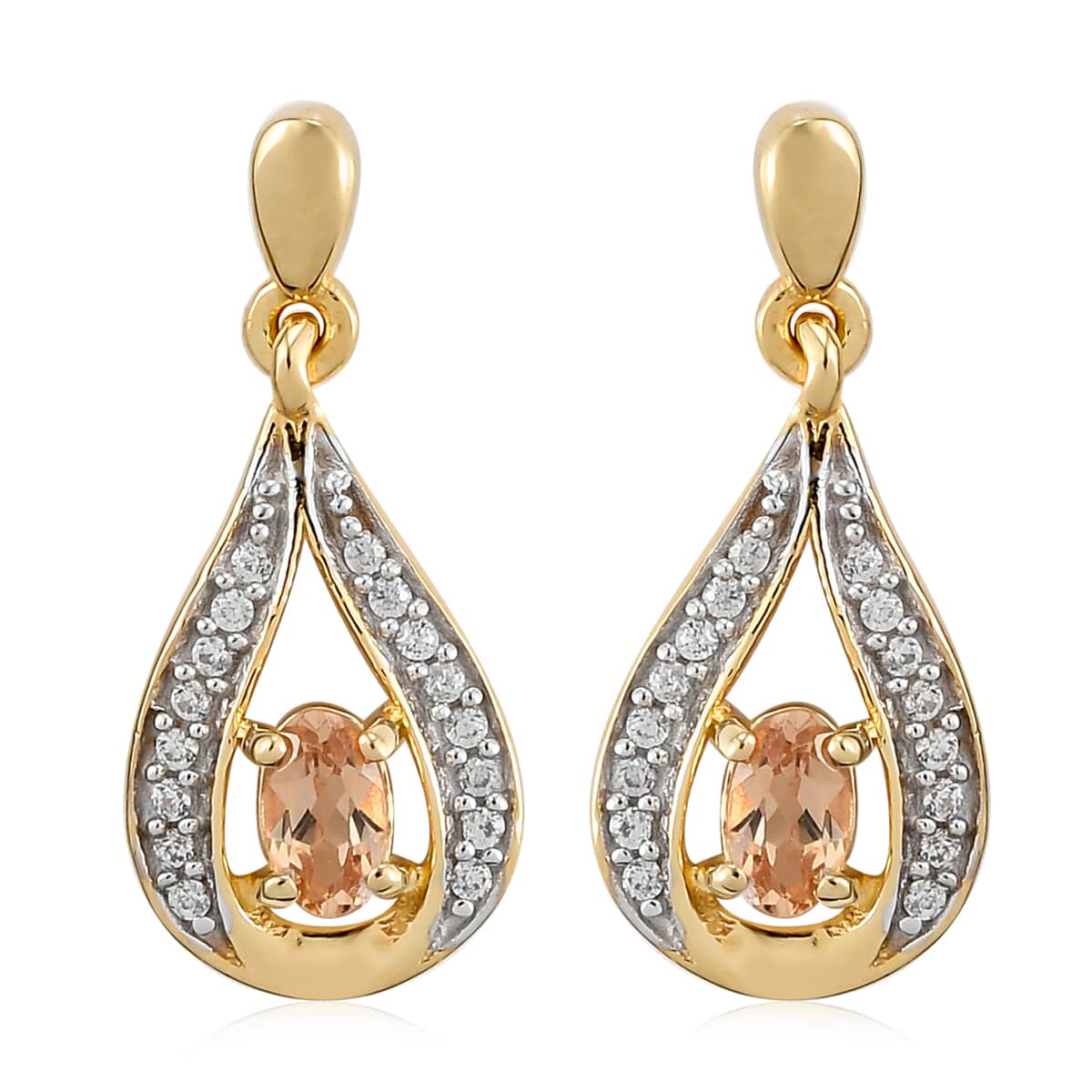 Natural Golden Imperial Topaz and Natural White Zircon Earrings in Vermeil Yellow Gold Over Sterling Silver 0.75 ctw image number 0