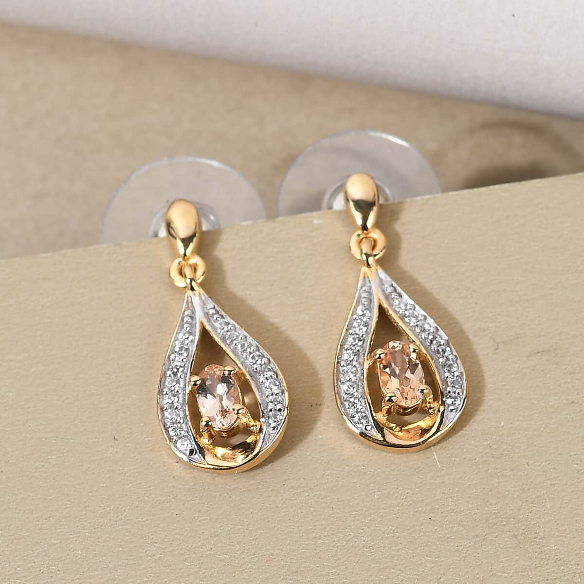 Natural Golden Imperial Topaz and Natural White Zircon Earrings in Vermeil Yellow Gold Over Sterling Silver 0.75 ctw image number 1