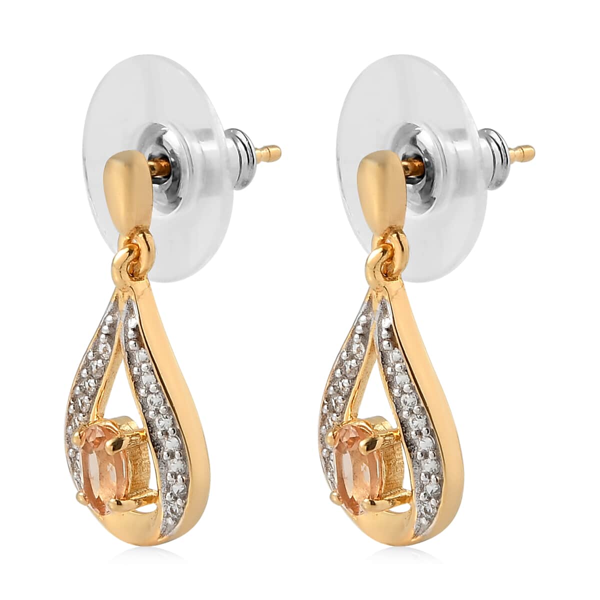 Natural Golden Imperial Topaz and Natural White Zircon Earrings in Vermeil Yellow Gold Over Sterling Silver 0.75 ctw image number 4