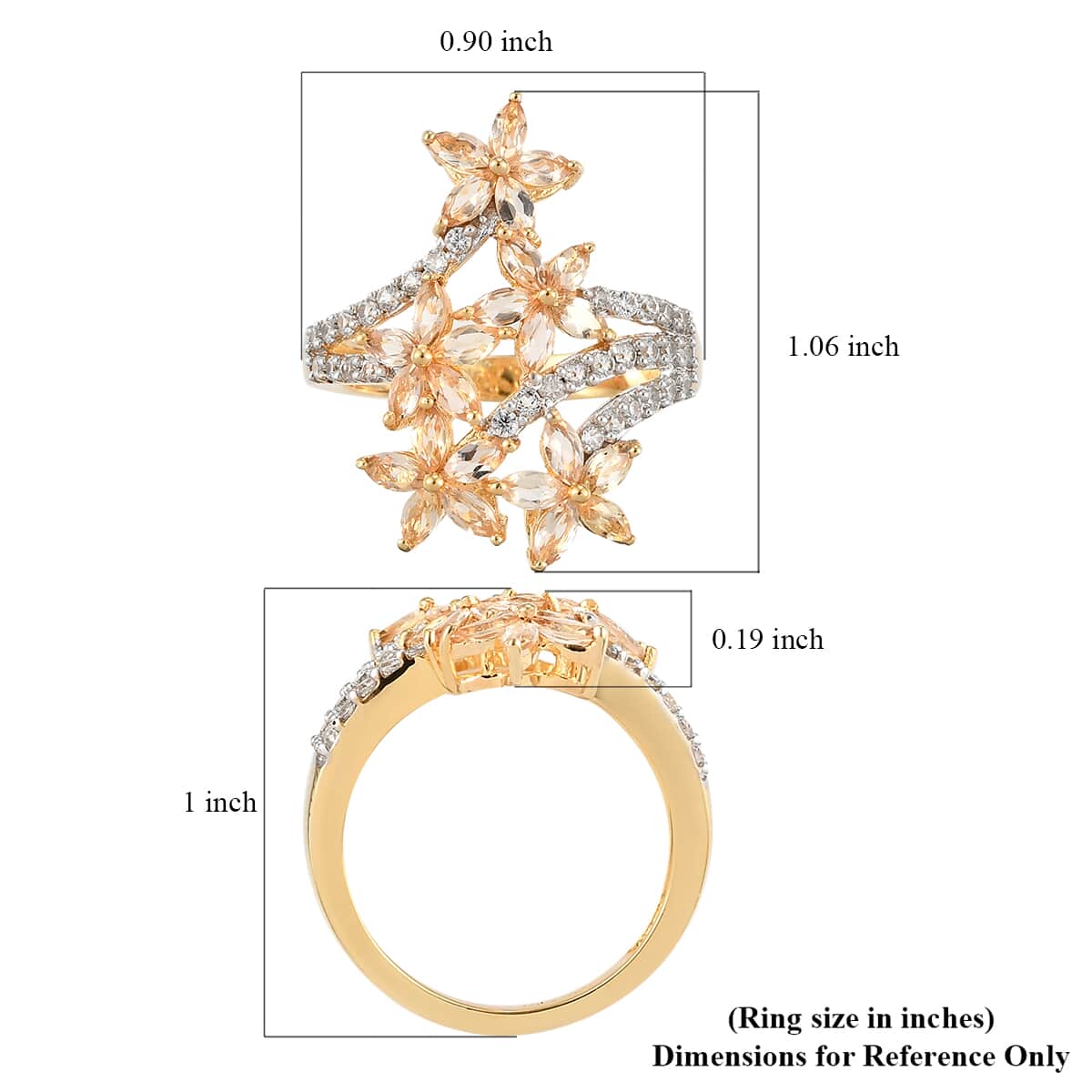 Premium Natural Imperial Topaz and Natural White Zircon Bypass Flowers Ring in Vermeil Yellow Gold Over Sterling Silver (Size 6.0) 3.00 ctw image number 5