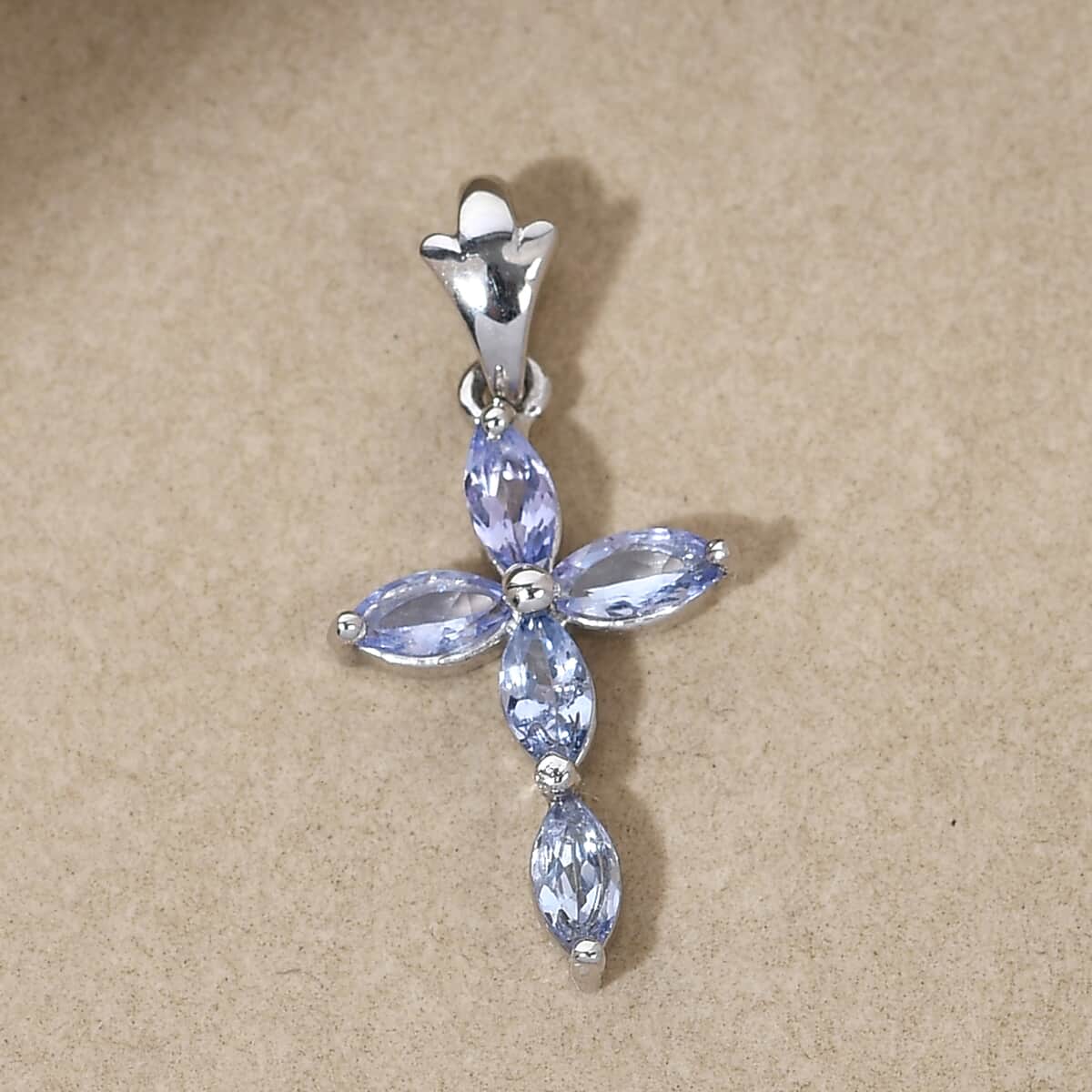 Tanzanite Cross Pendant in Platinum Over Sterling Silver 0.65 ctw image number 1