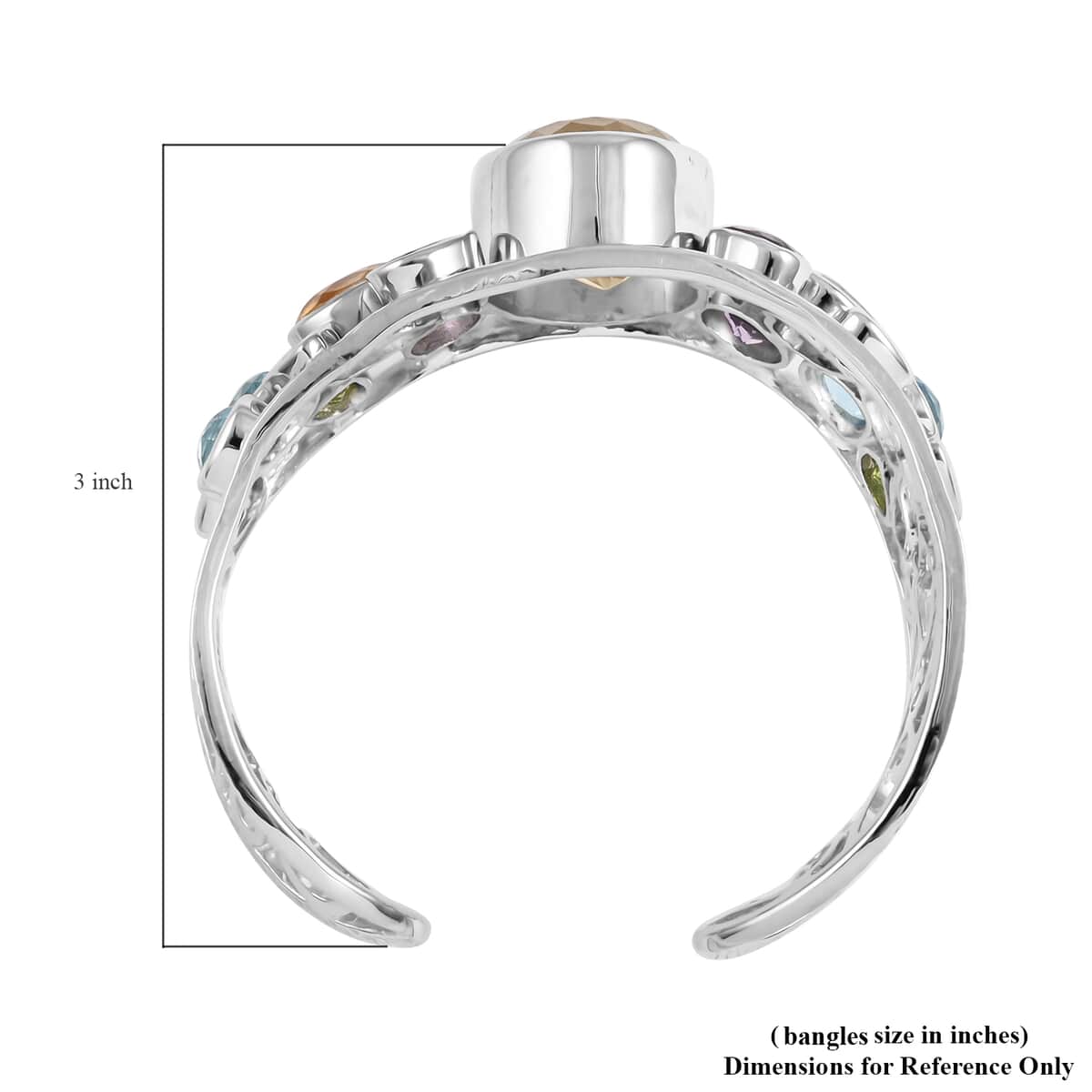 One Of A Kind Brazilian Citrine and Multi Gemstone Mixed Shapes and Hearts Statement Cuff Bracelet in Sterling Silver (7.50 In) 66.10 Grams 40.40 ctw image number 3