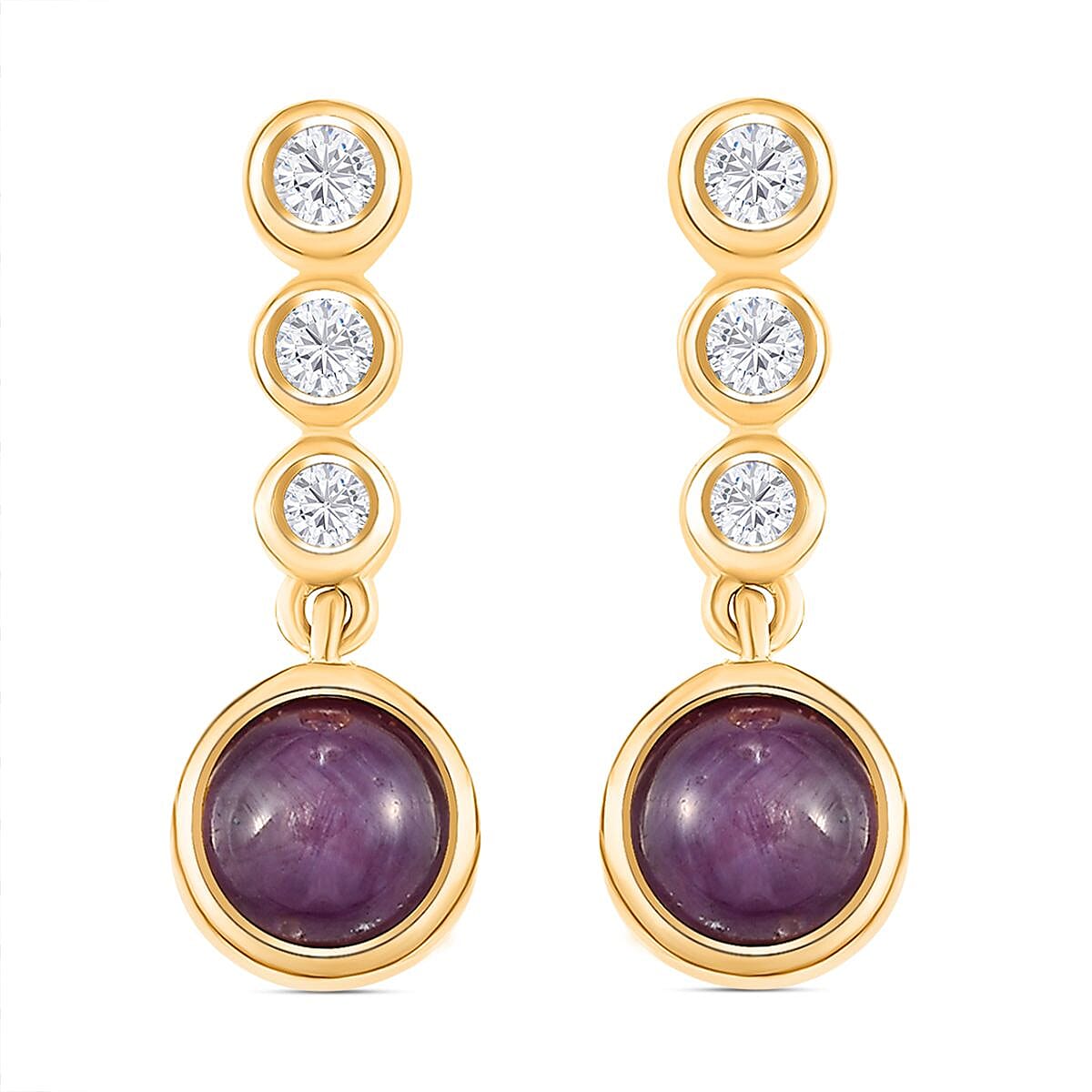 Star Ruby and White Zircon 3.48 ctw Earrings in 14K YG Over Sterling Silver