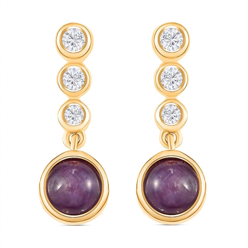 Star Ruby and White Zircon 3.48 ctw Earrings in 14K YG Over Sterling Silver