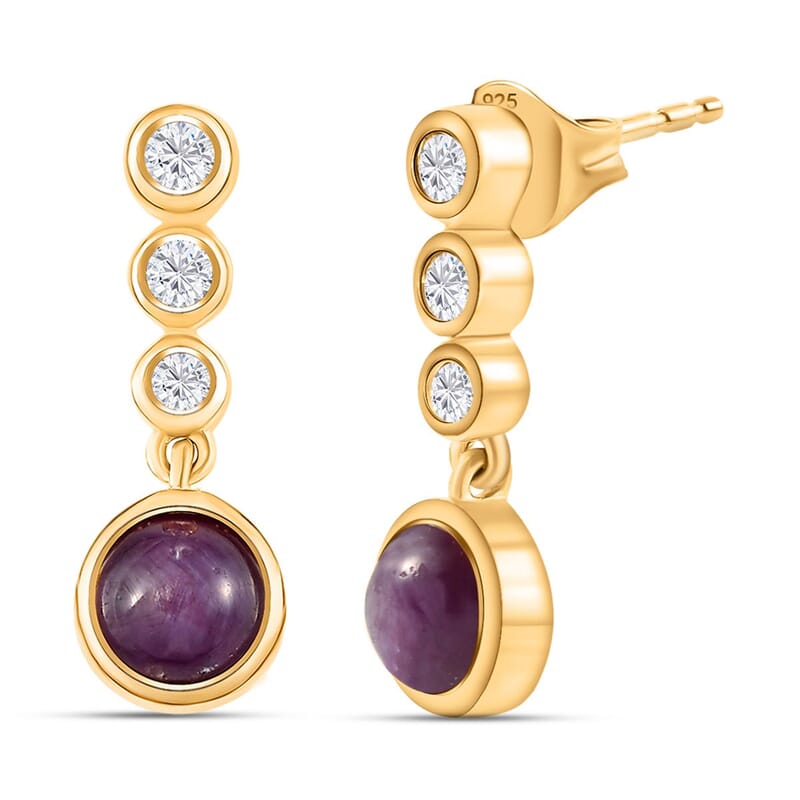 Star Ruby and White Zircon 3.48 ctw Earrings in 14K YG Over Sterling Silver
